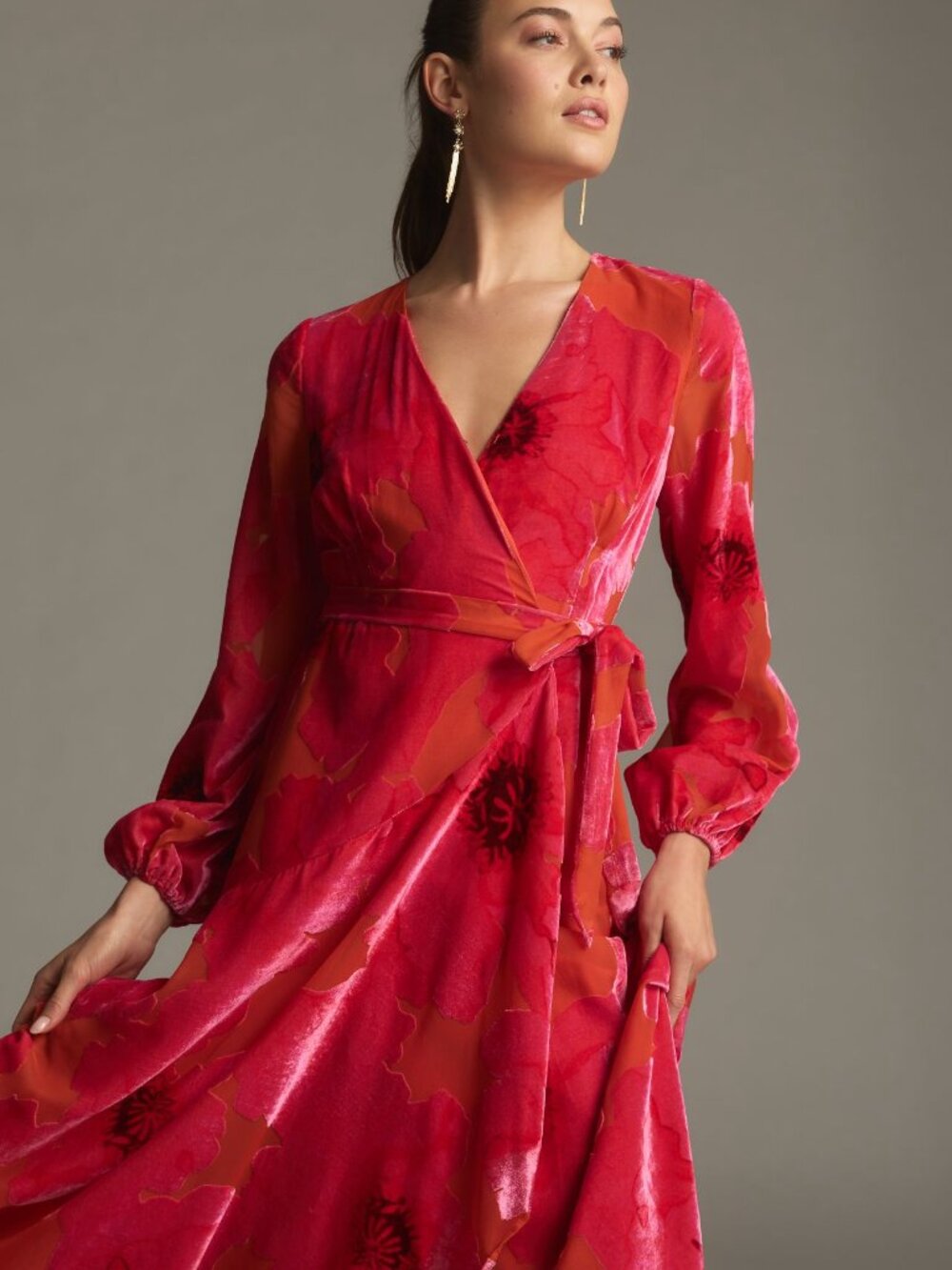 New Anthropologie Hutch Long-Sleeve V-Neck Wrap Midi Dress Velvet XL - Picture 3 of 6